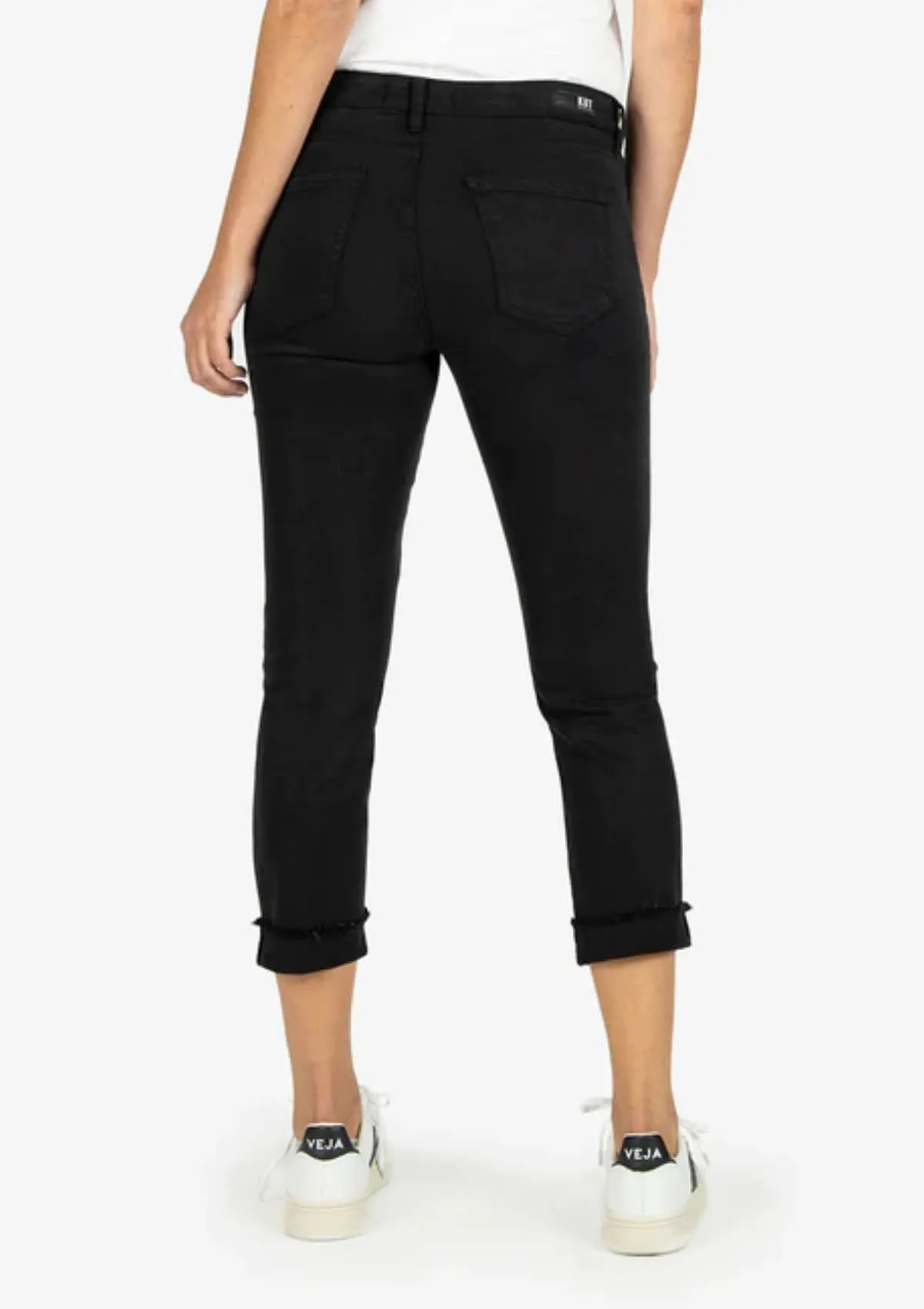 Amy Crop Straight Leg Roll-Up Black Jeans