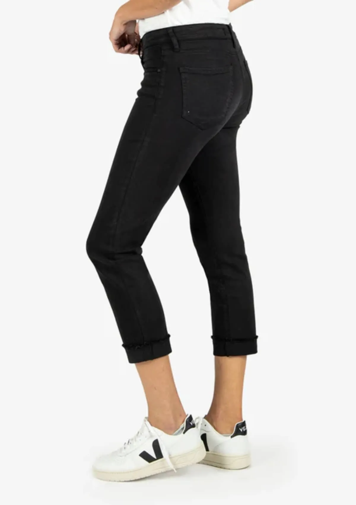 Amy Crop Straight Leg Roll-Up Black Jeans