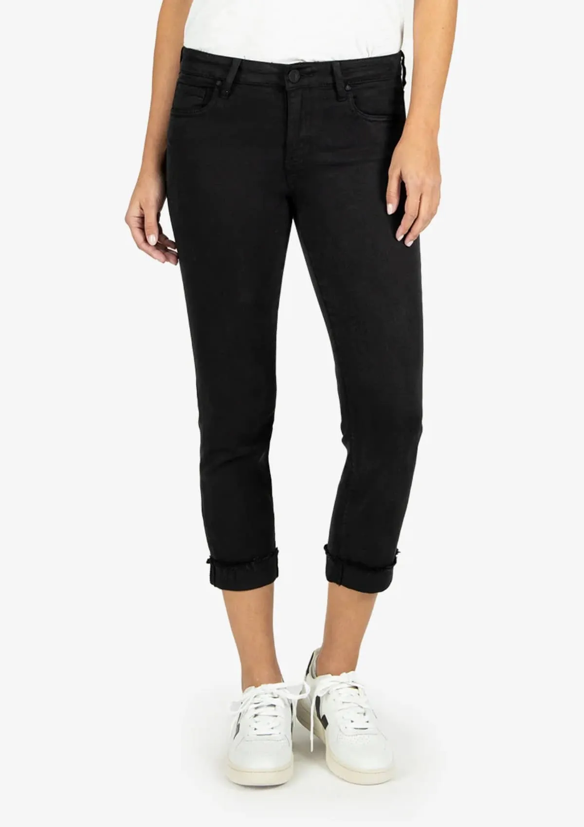 Amy Crop Straight Leg Roll-Up Black Jeans