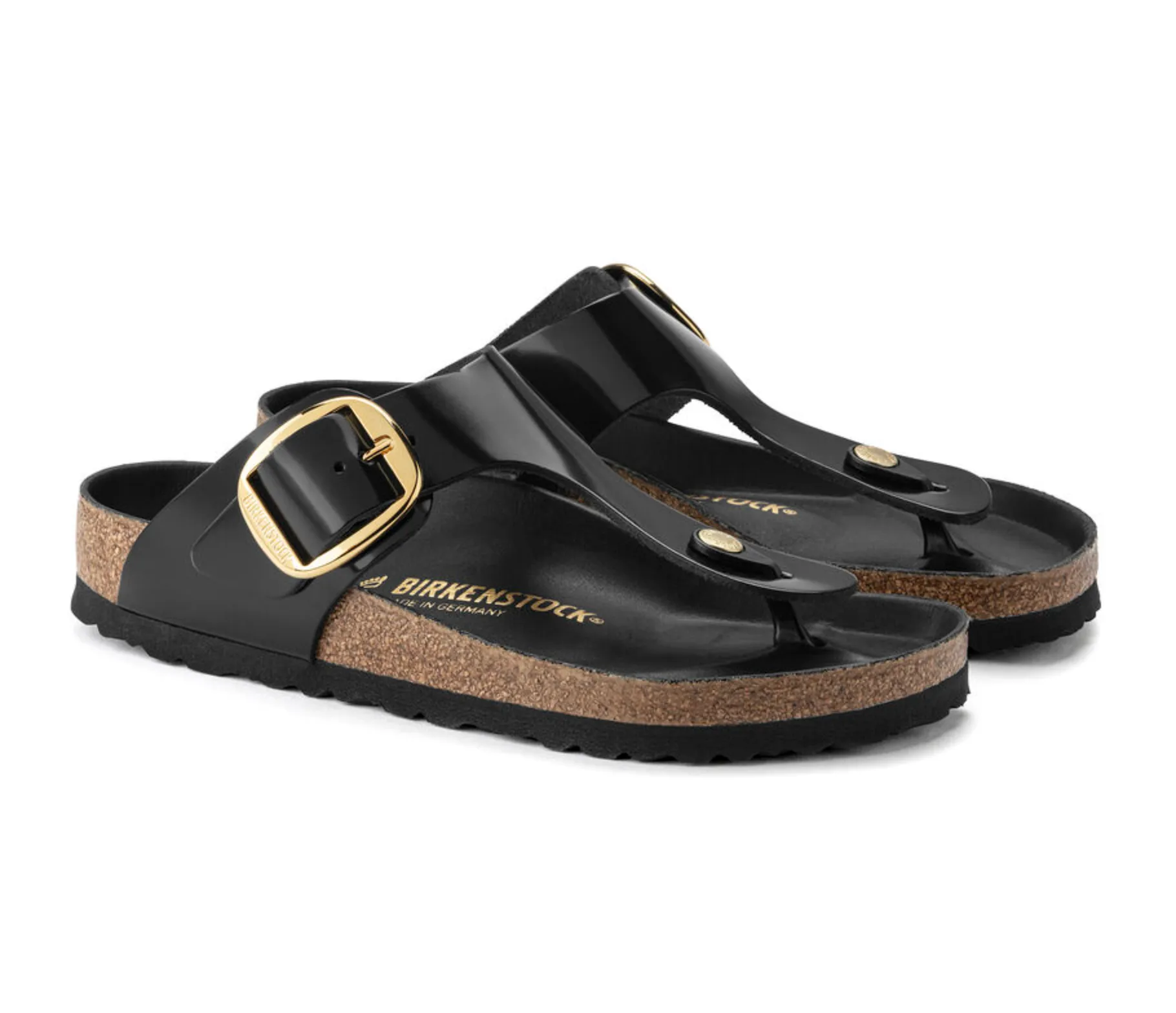 Birkenstocks Gizeh Big Buckle - Natural Leather Patent (High Shine Black)