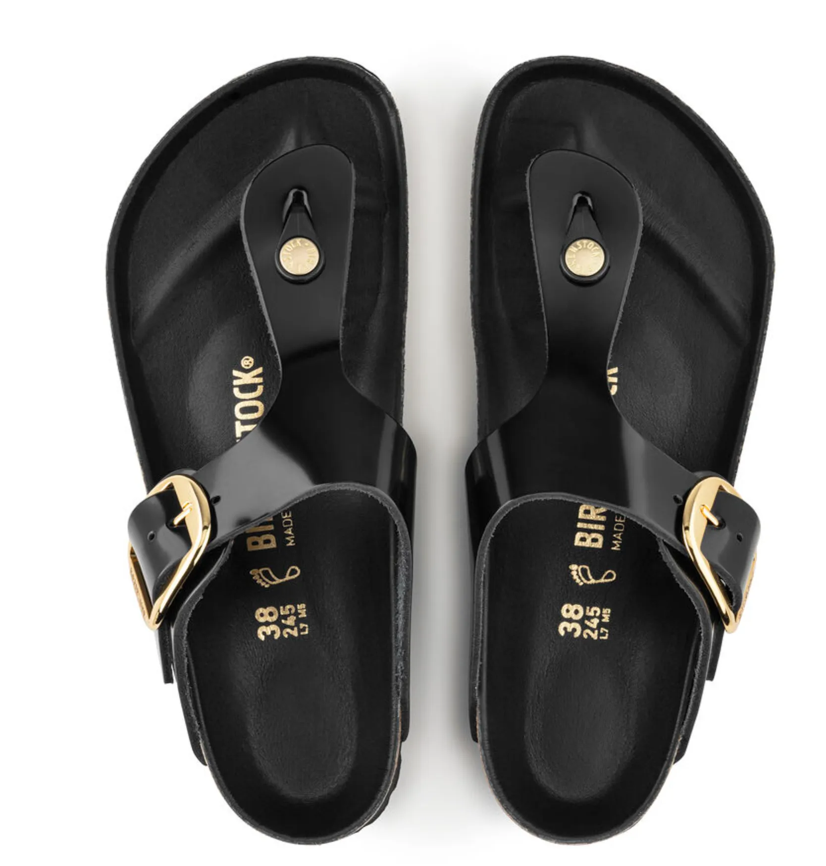 Birkenstocks Gizeh Big Buckle - Natural Leather Patent (High Shine Black)