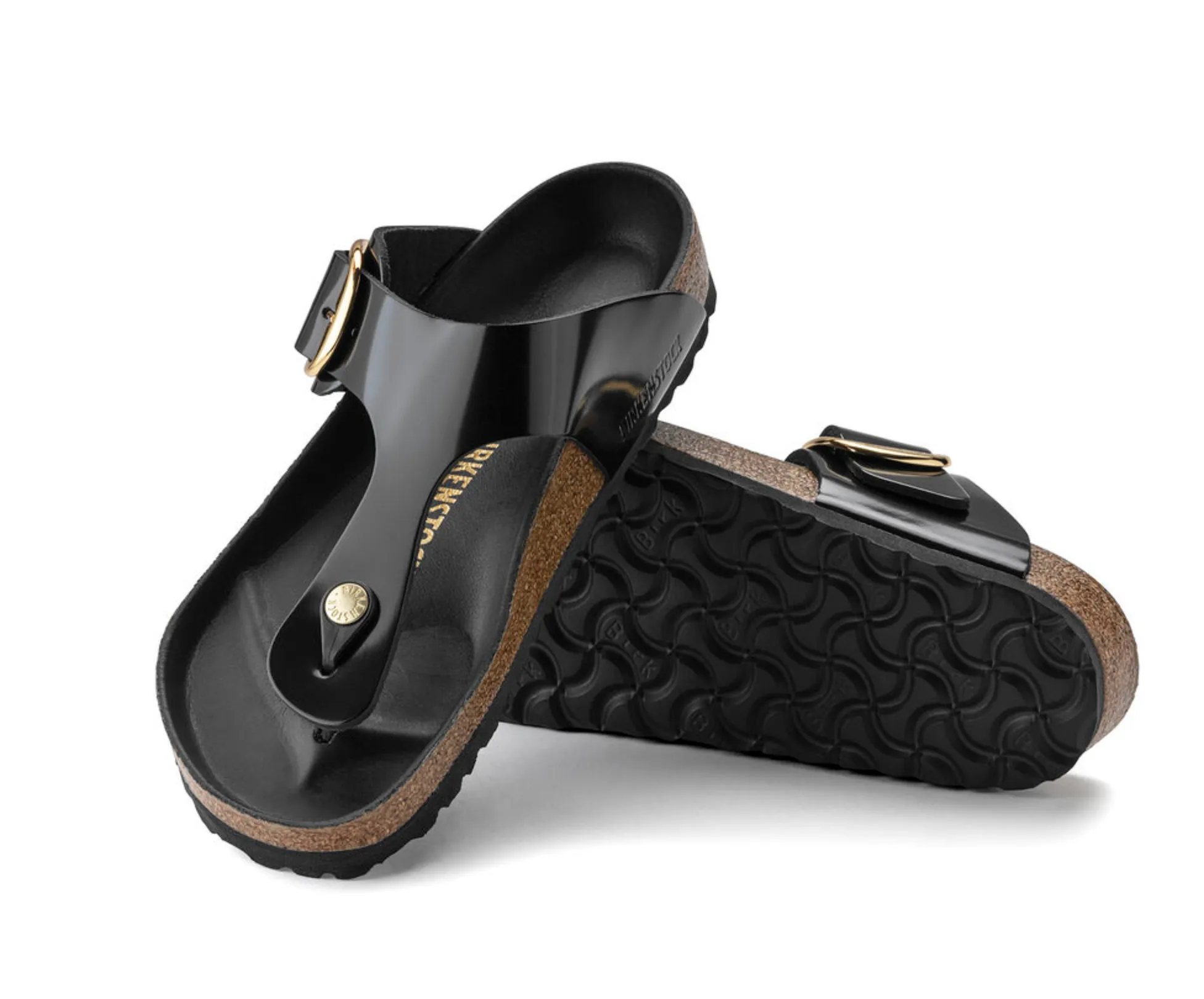 Birkenstocks Gizeh Big Buckle - Natural Leather Patent (High Shine Black)