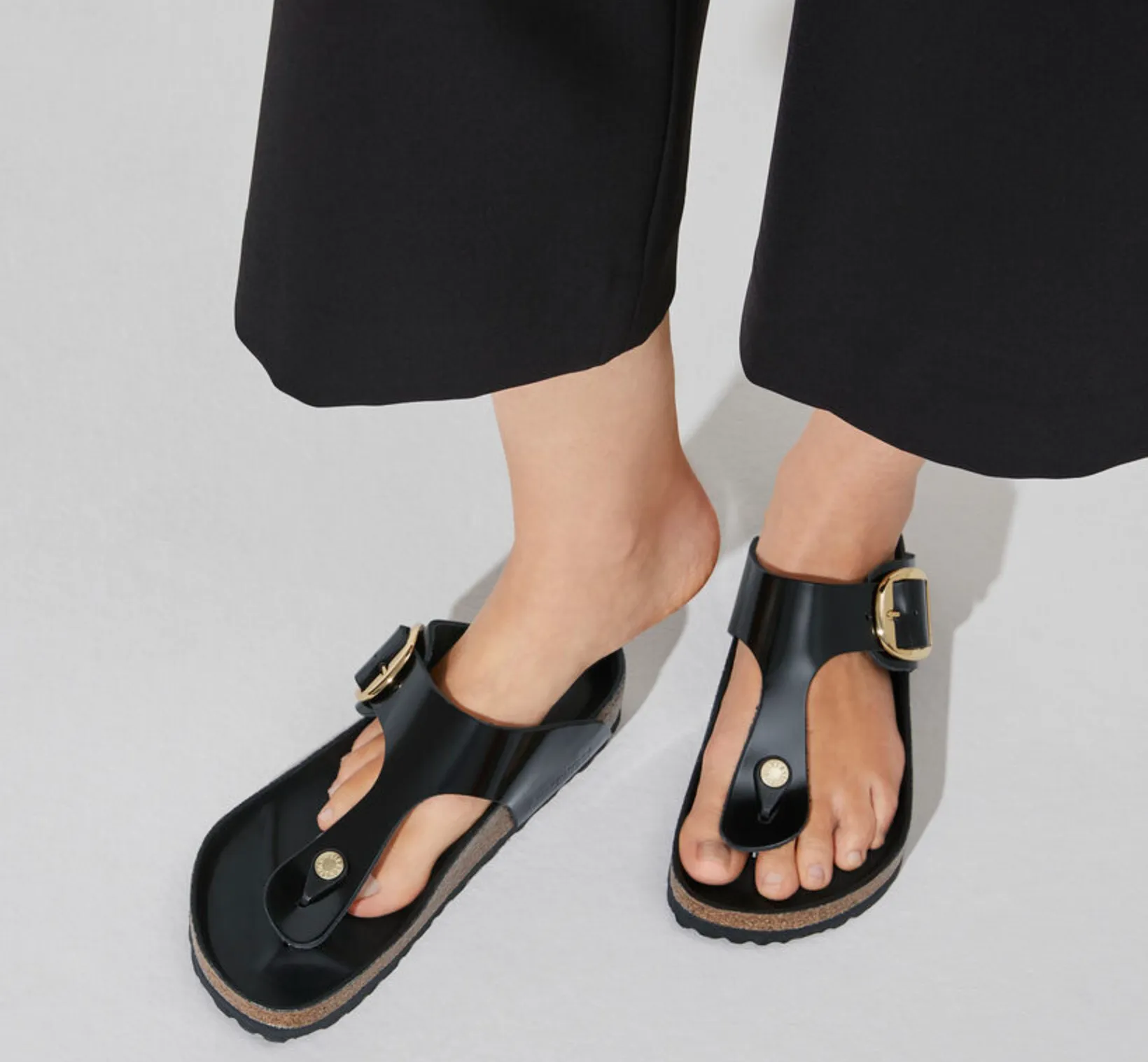 Birkenstocks Gizeh Big Buckle - Natural Leather Patent (High Shine Black)