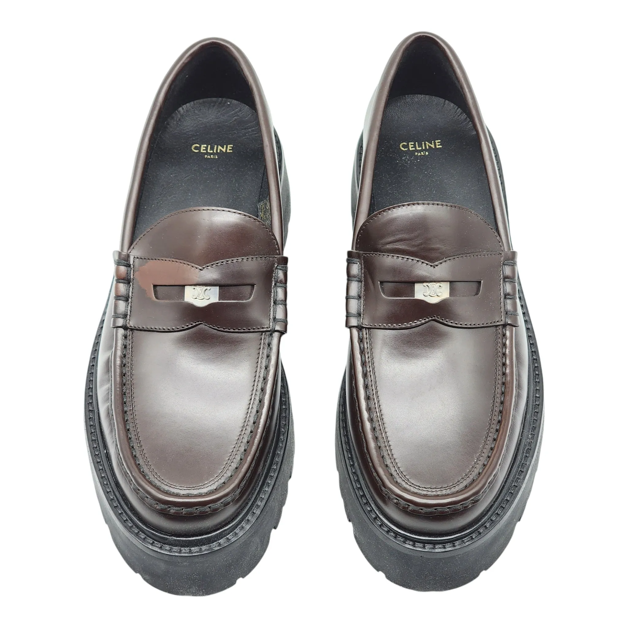 Celine Penny Chunky Loafers - Leather - Brown - 43
