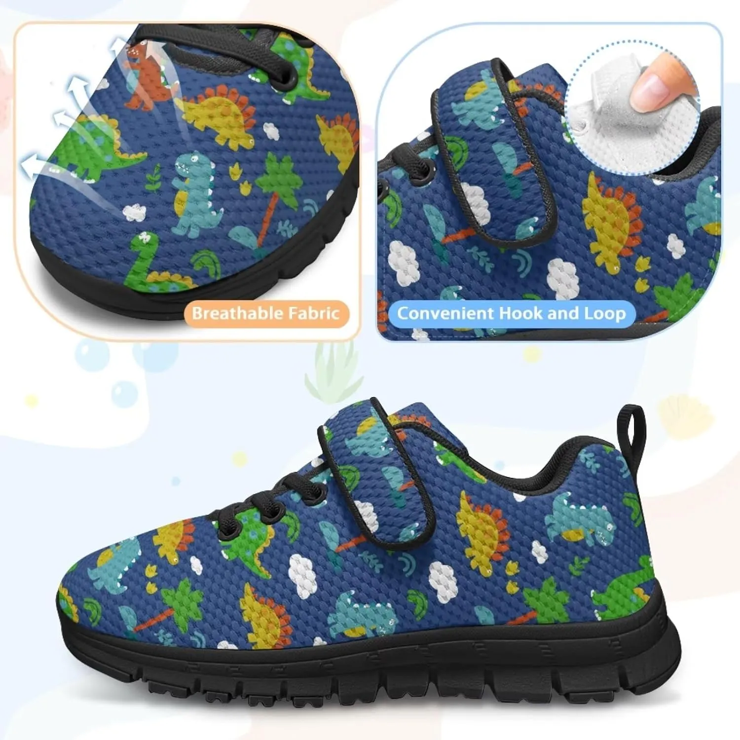 Children's Dinosaur School Sneaker Running Barefoot Shoes Lace Up Hiking Sneakers for Boys Girls