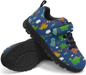 Children's Dinosaur School Sneaker Running Barefoot Shoes Lace Up Hiking Sneakers for Boys Girls