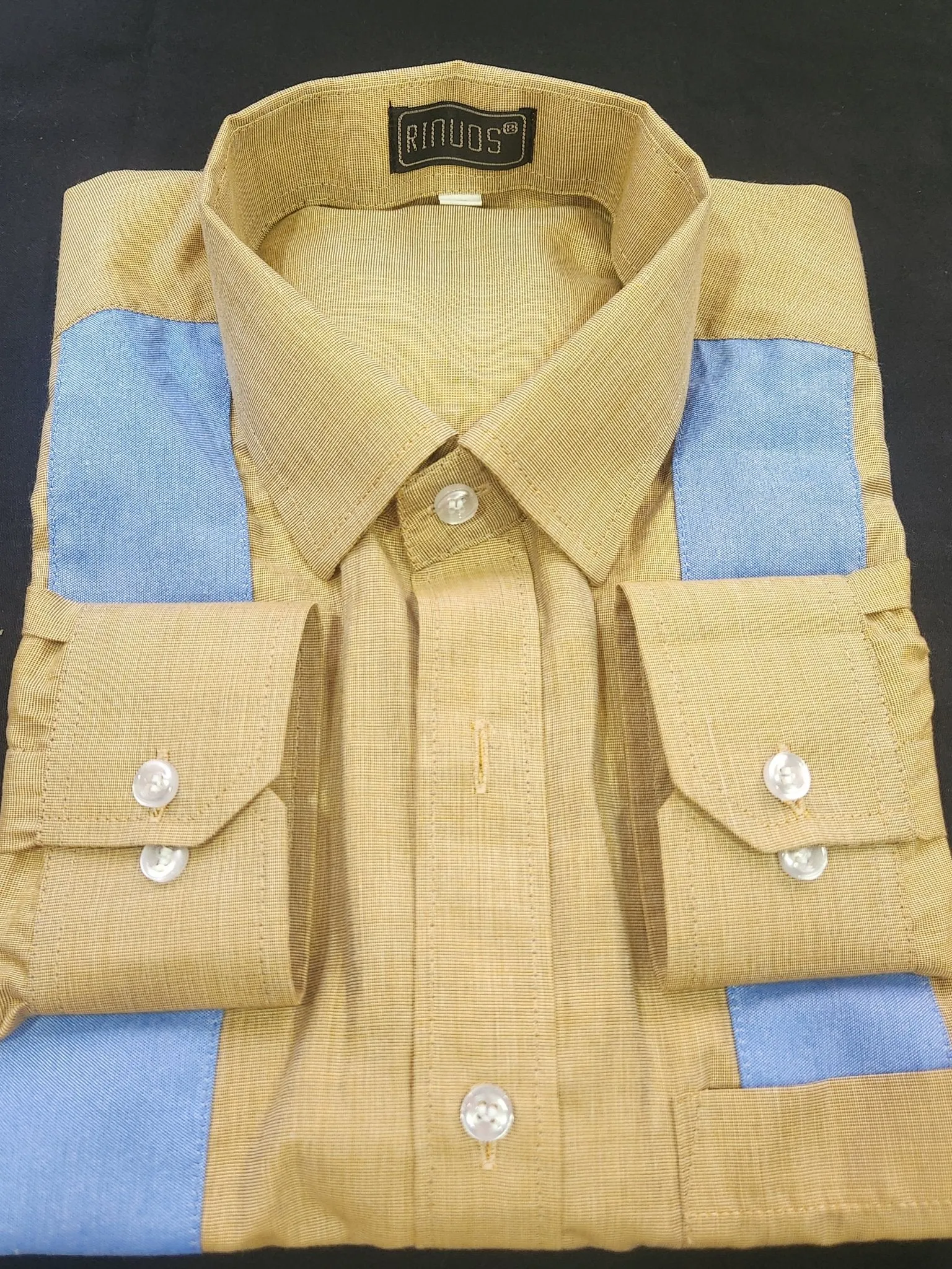 Color Block Blue & Yellow Cotton Shirt