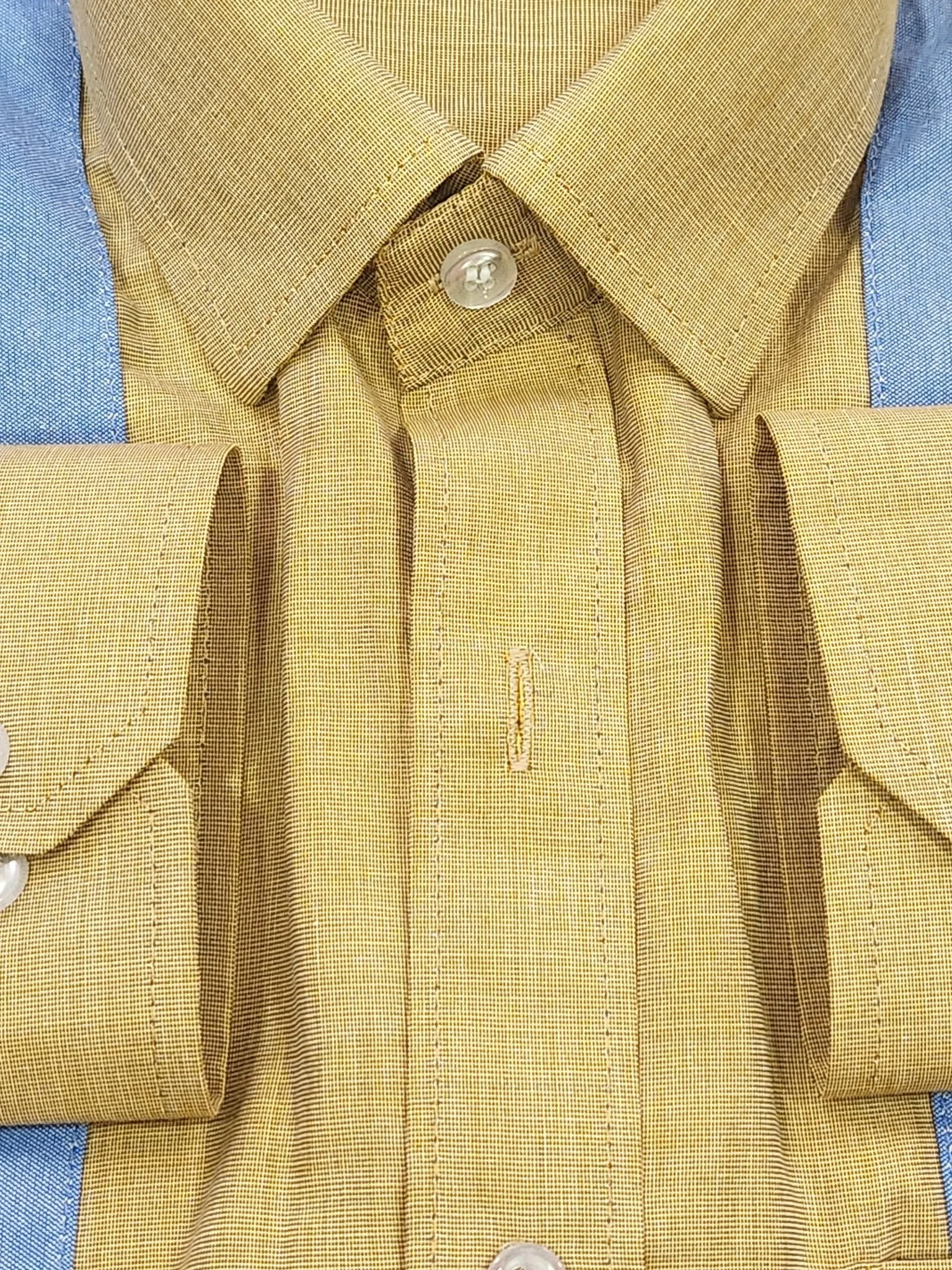 Color Block Blue & Yellow Cotton Shirt