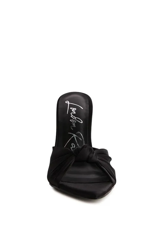 Crush Satin Knotted  High Heeded Mule Sandals