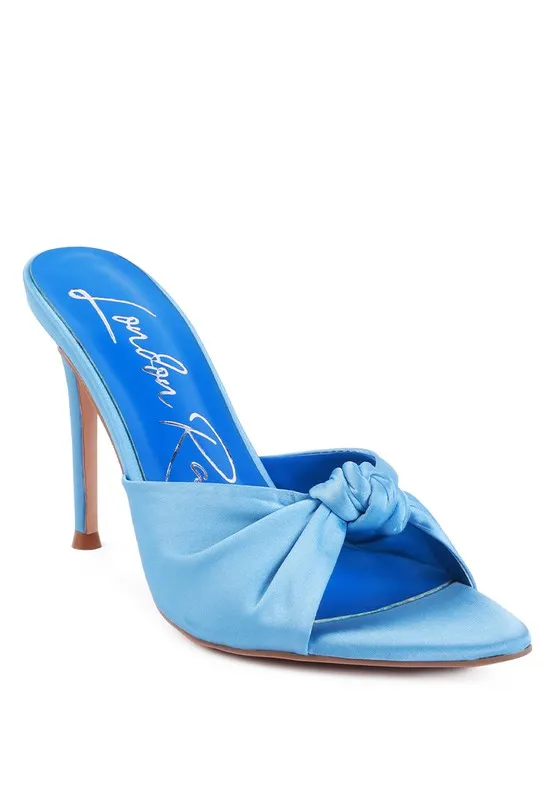 Crush Satin Knotted  High Heeded Mule Sandals