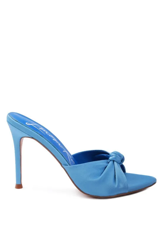 Crush Satin Knotted  High Heeded Mule Sandals