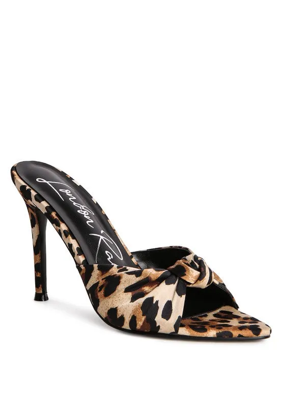 Crush Satin Knotted  High Heeded Mule Sandals