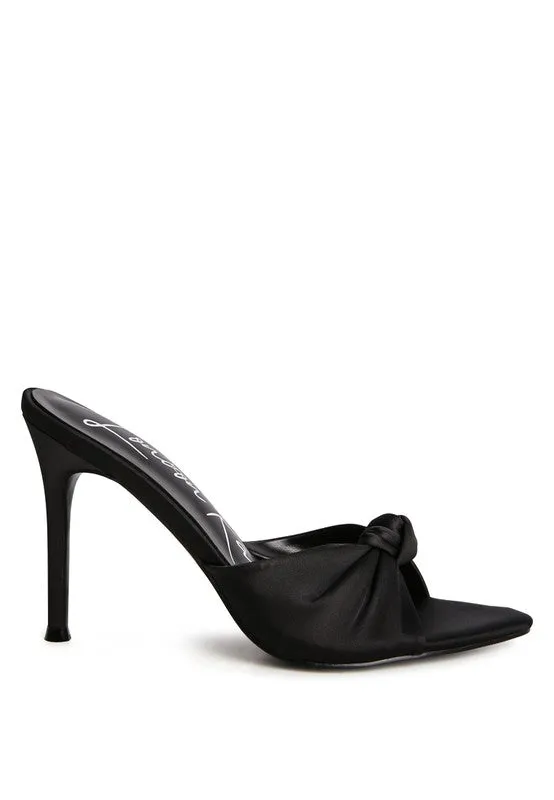 Crush Satin Knotted  High Heeded Mule Sandals
