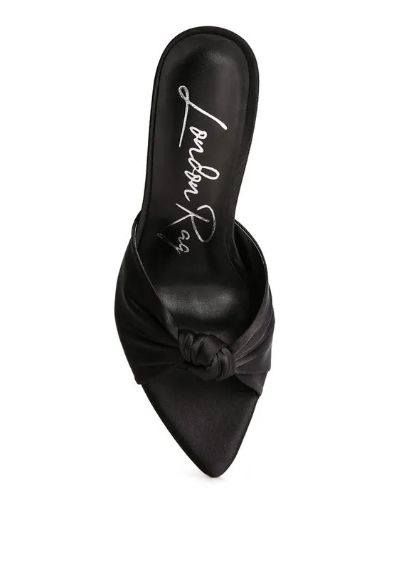 Crush Satin Knotted  High Heeded Mule Sandals