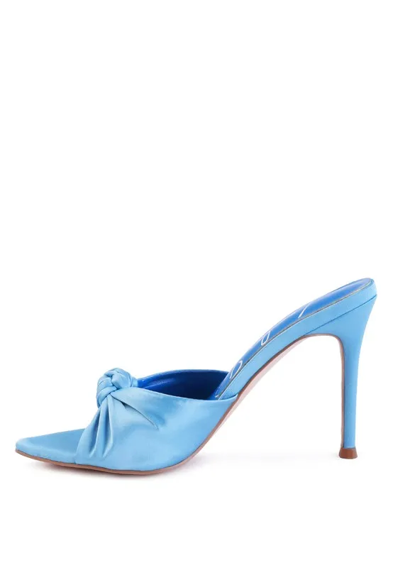 Crush Satin Knotted  High Heeded Mule Sandals