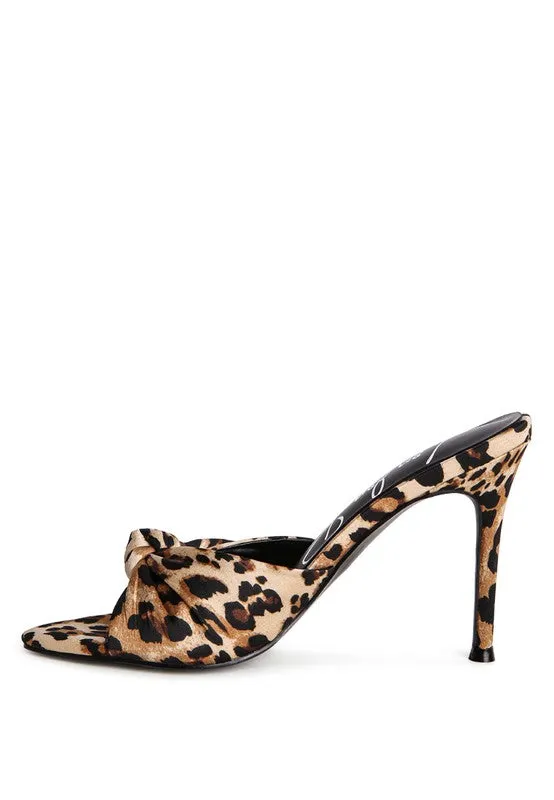 Crush Satin Knotted  High Heeded Mule Sandals