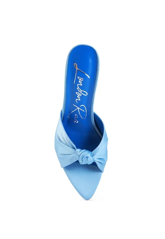 Crush Satin Knotted  High Heeded Mule Sandals