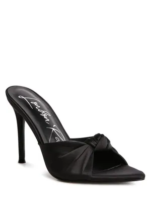 Crush Satin Knotted  High Heeded Mule Sandals