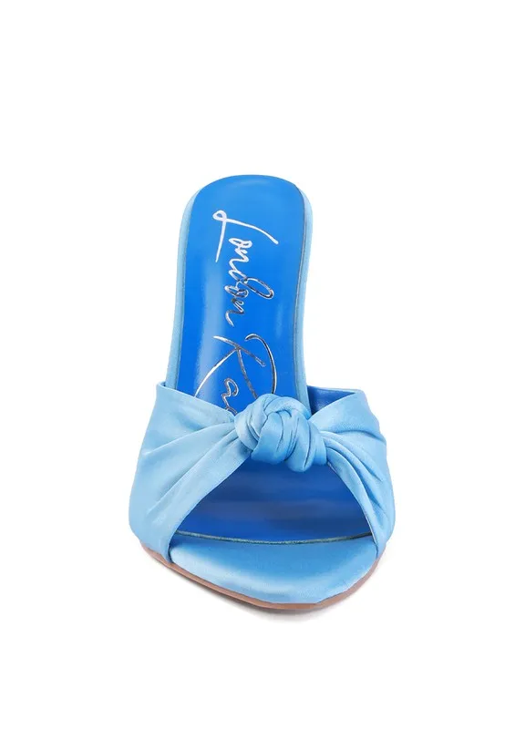 Crush Satin Knotted  High Heeded Mule Sandals