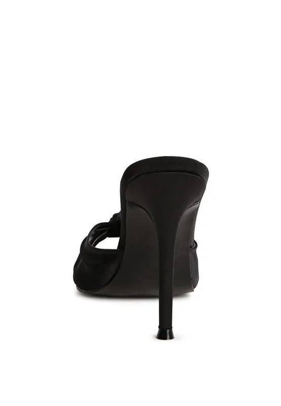 Crush Satin Knotted  High Heeded Mule Sandals
