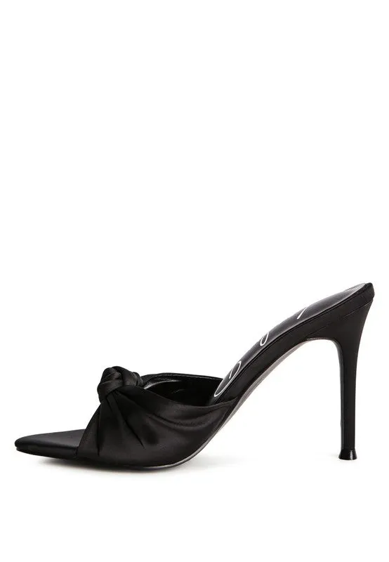 Crush Satin Knotted  High Heeded Mule Sandals