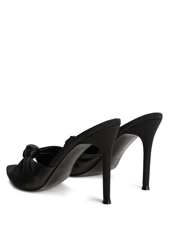 Crush Satin Knotted  High Heeded Mule Sandals