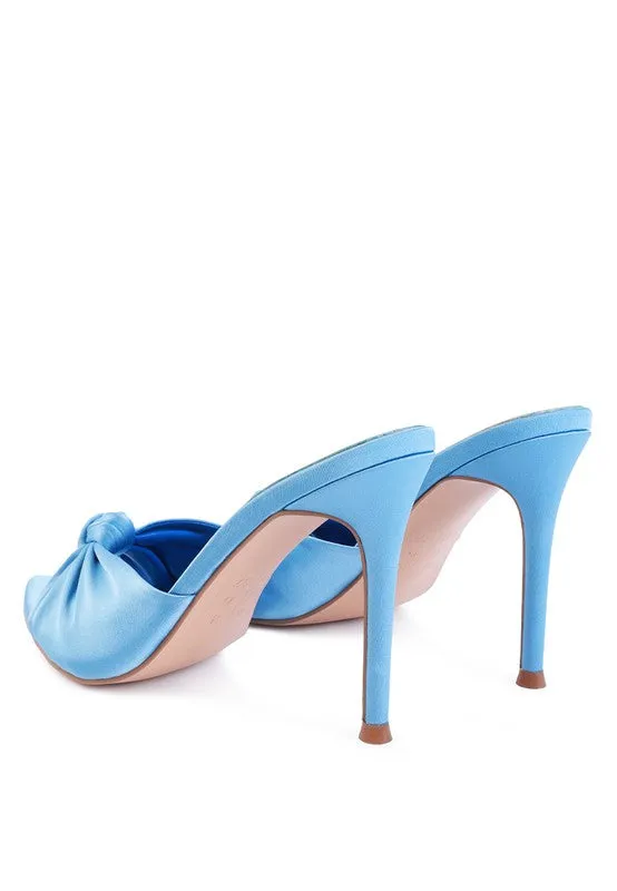 Crush Satin Knotted  High Heeded Mule Sandals