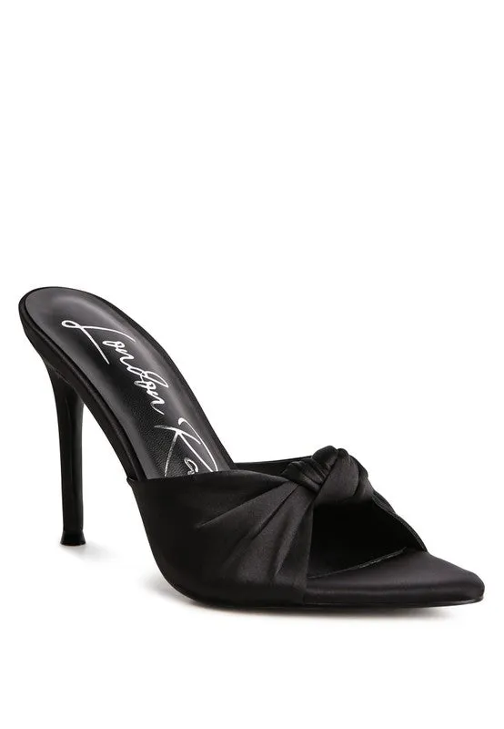 Crush Satin Knotted  High Heeded Mule Sandals