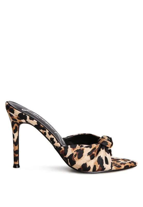 Crush Satin Knotted  High Heeded Mule Sandals