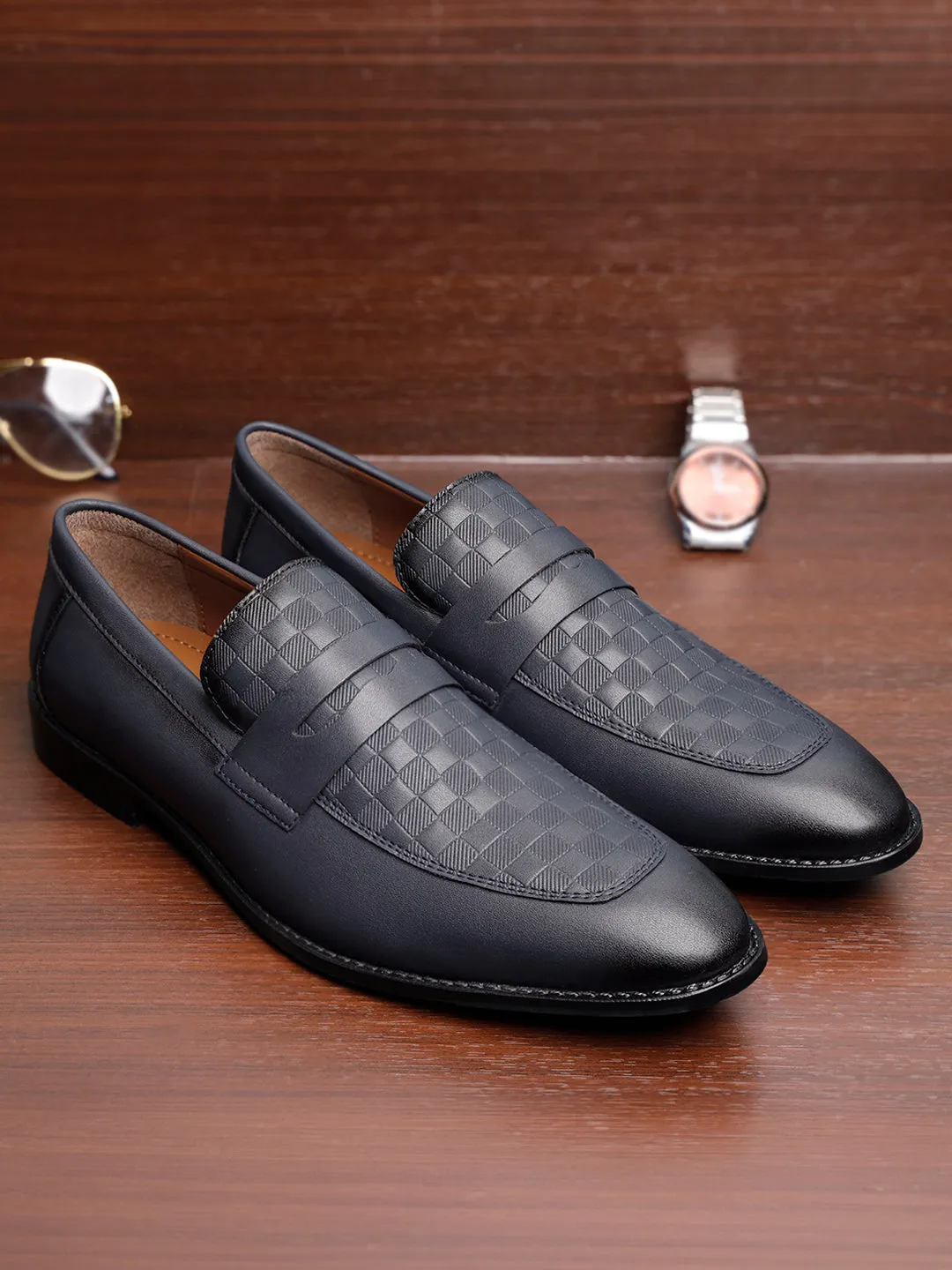 Federal Blue Handcrafted Moccasins Slipons