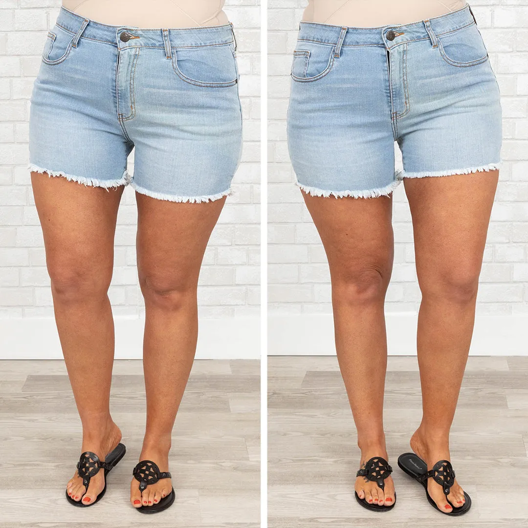 Fun And Games Shorts, Light Wash