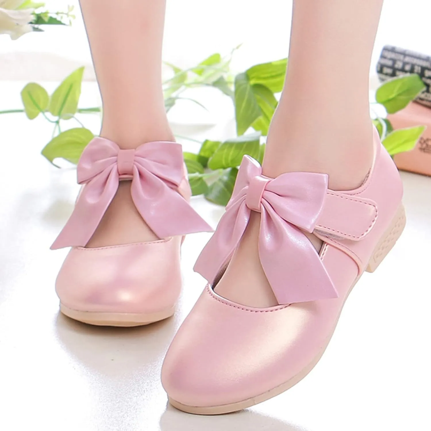 Girls Ballet Shoes Flower Mary Jane Flat with Bow Dress Shoes Part Wedding Communio Shoes for Kids Toddler