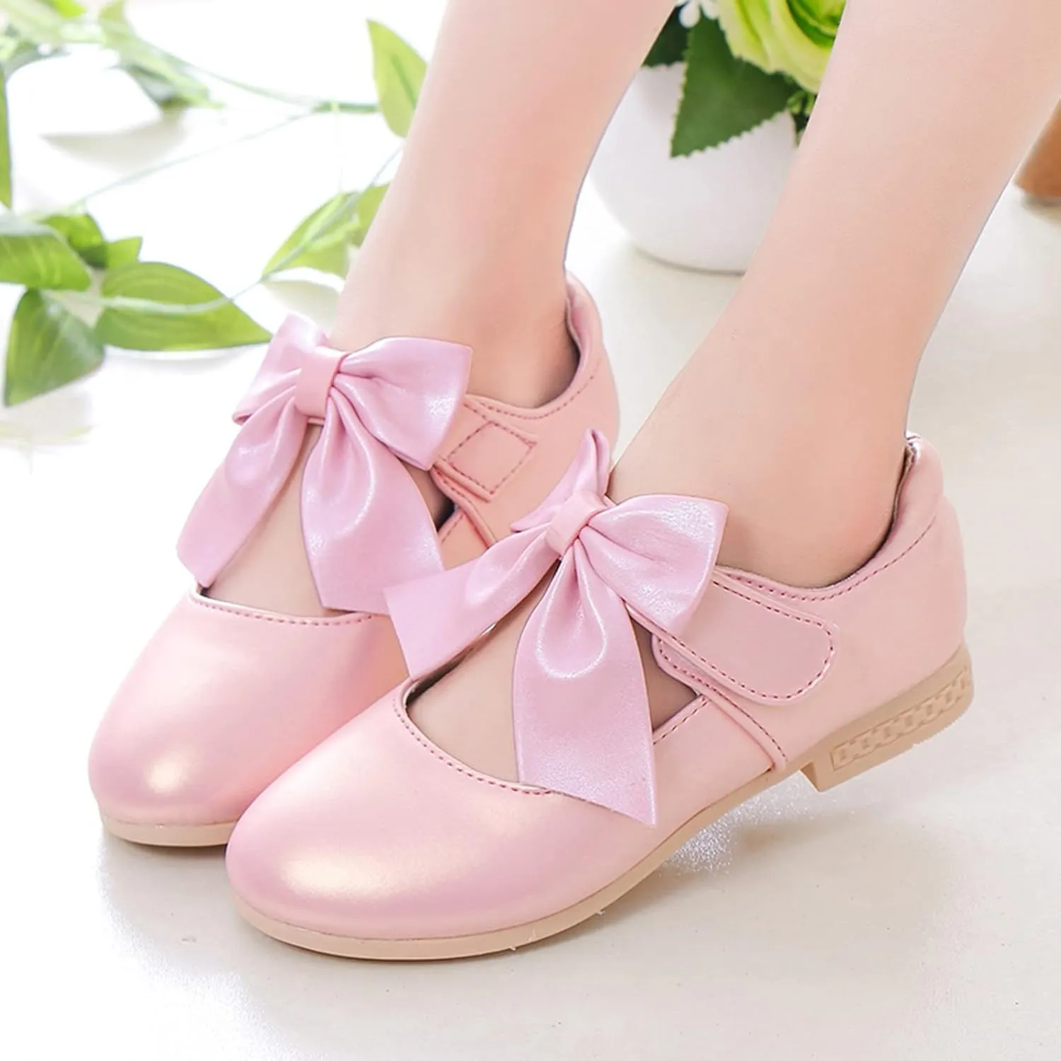 Girls Ballet Shoes Flower Mary Jane Flat with Bow Dress Shoes Part Wedding Communio Shoes for Kids Toddler