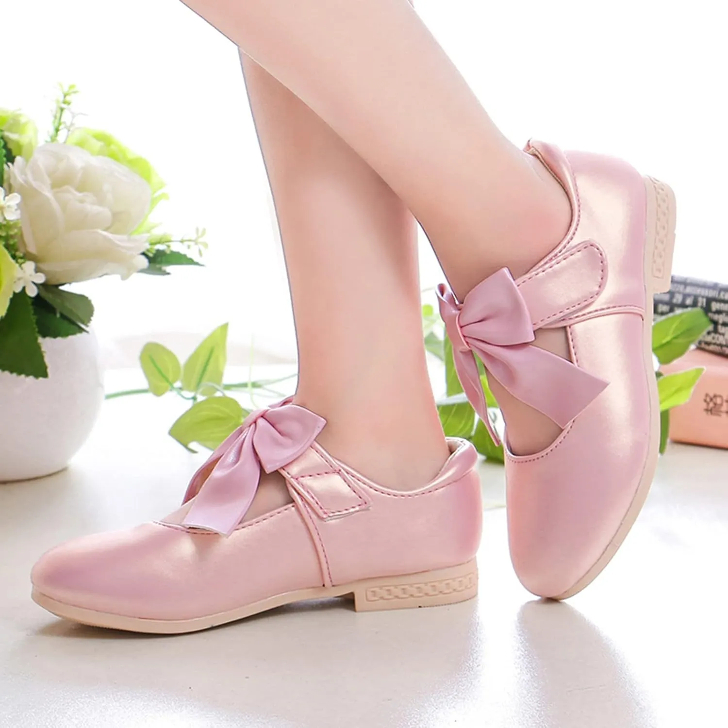 Girls Ballet Shoes Flower Mary Jane Flat with Bow Dress Shoes Part Wedding Communio Shoes for Kids Toddler