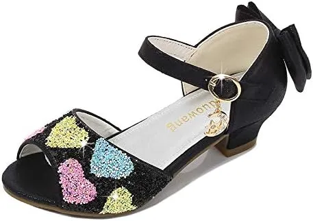 Girls Dress Shoes Wedding Party High Heel Mary Jane Sequined Heel Bow Princess Shoes Sandals
