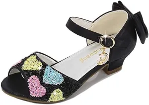 Girls Dress Shoes Wedding Party High Heel Mary Jane Sequined Heel Bow Princess Shoes Sandals