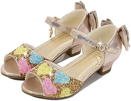 Girls Dress Shoes Wedding Party High Heel Mary Jane Sequined Heel Bow Princess Shoes Sandals