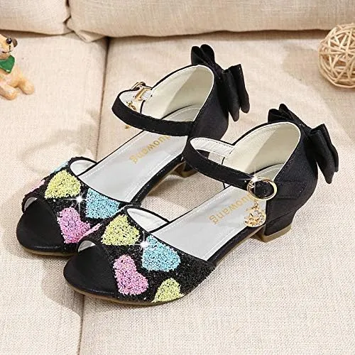 Girls Dress Shoes Wedding Party High Heel Mary Jane Sequined Heel Bow Princess Shoes Sandals