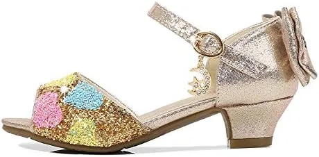 Girls Dress Shoes Wedding Party High Heel Mary Jane Sequined Heel Bow Princess Shoes Sandals