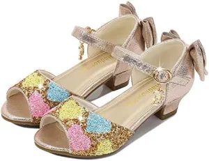 Girls Dress Shoes Wedding Party High Heel Mary Jane Sequined Heel Bow Princess Shoes Sandals