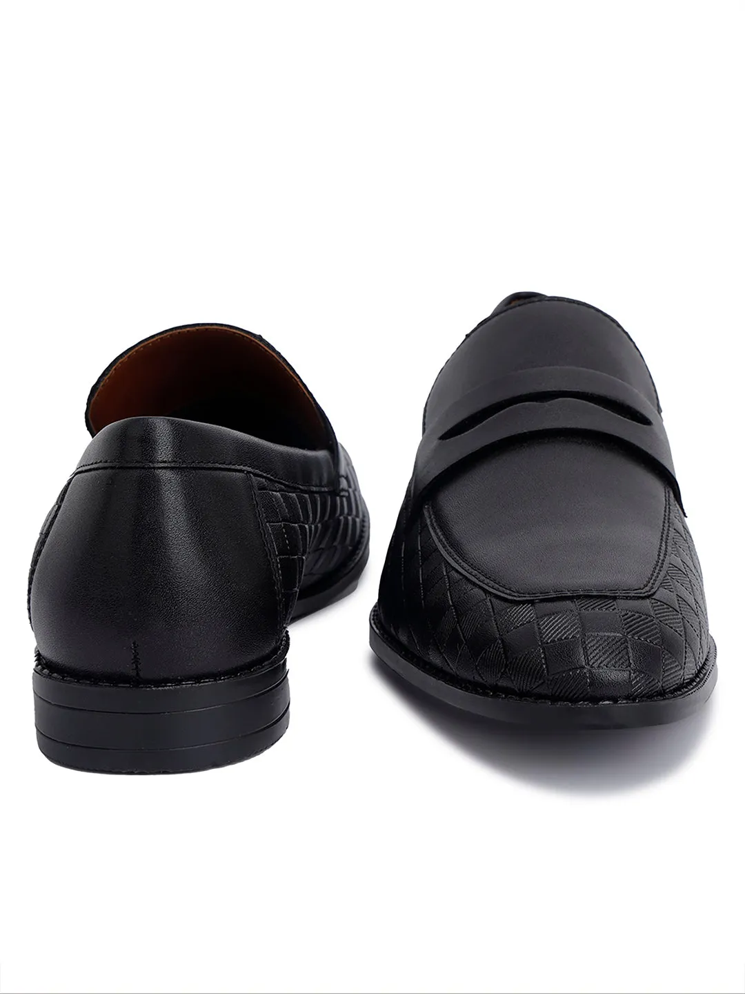 Jet Black Handcrafted Embossed Moccasins Slipons