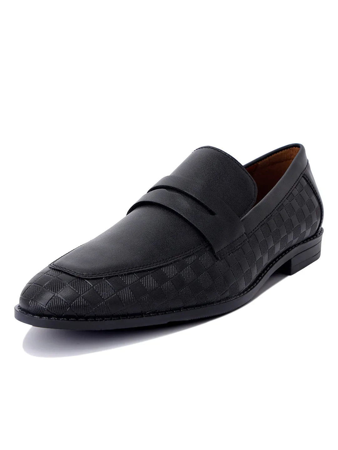 Jet Black Handcrafted Embossed Moccasins Slipons