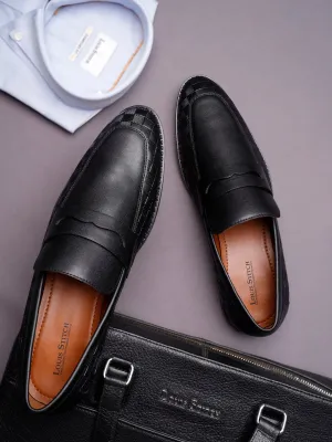 Jet Black Handcrafted Embossed Moccasins Slipons