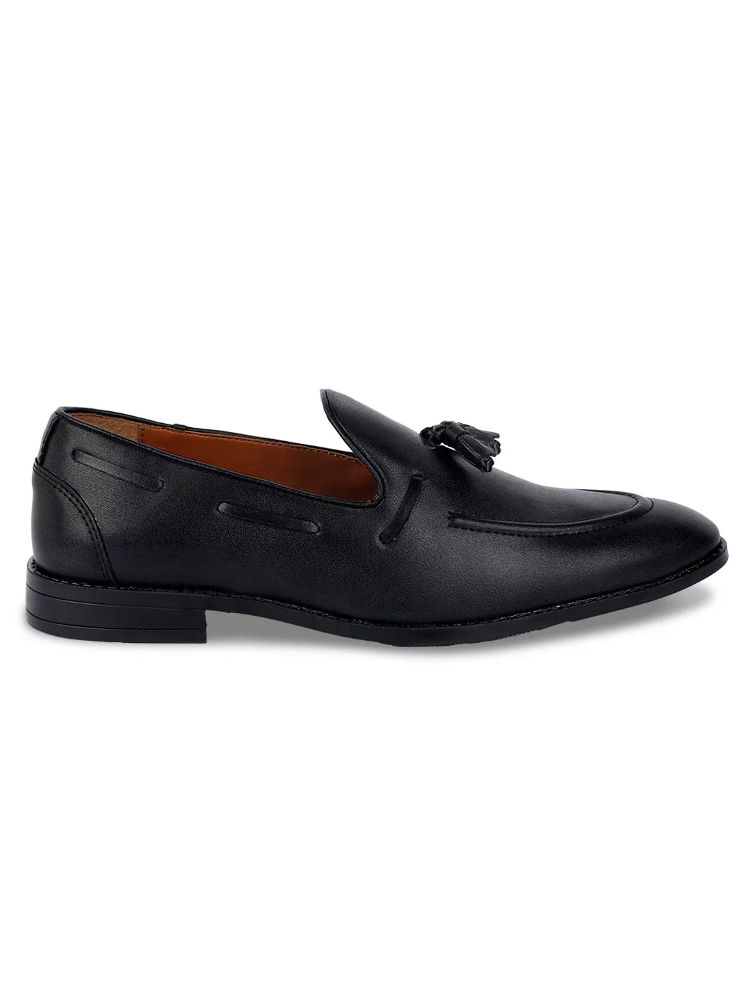 Jet Black Handcrafted Tassel Moccasins Slipons