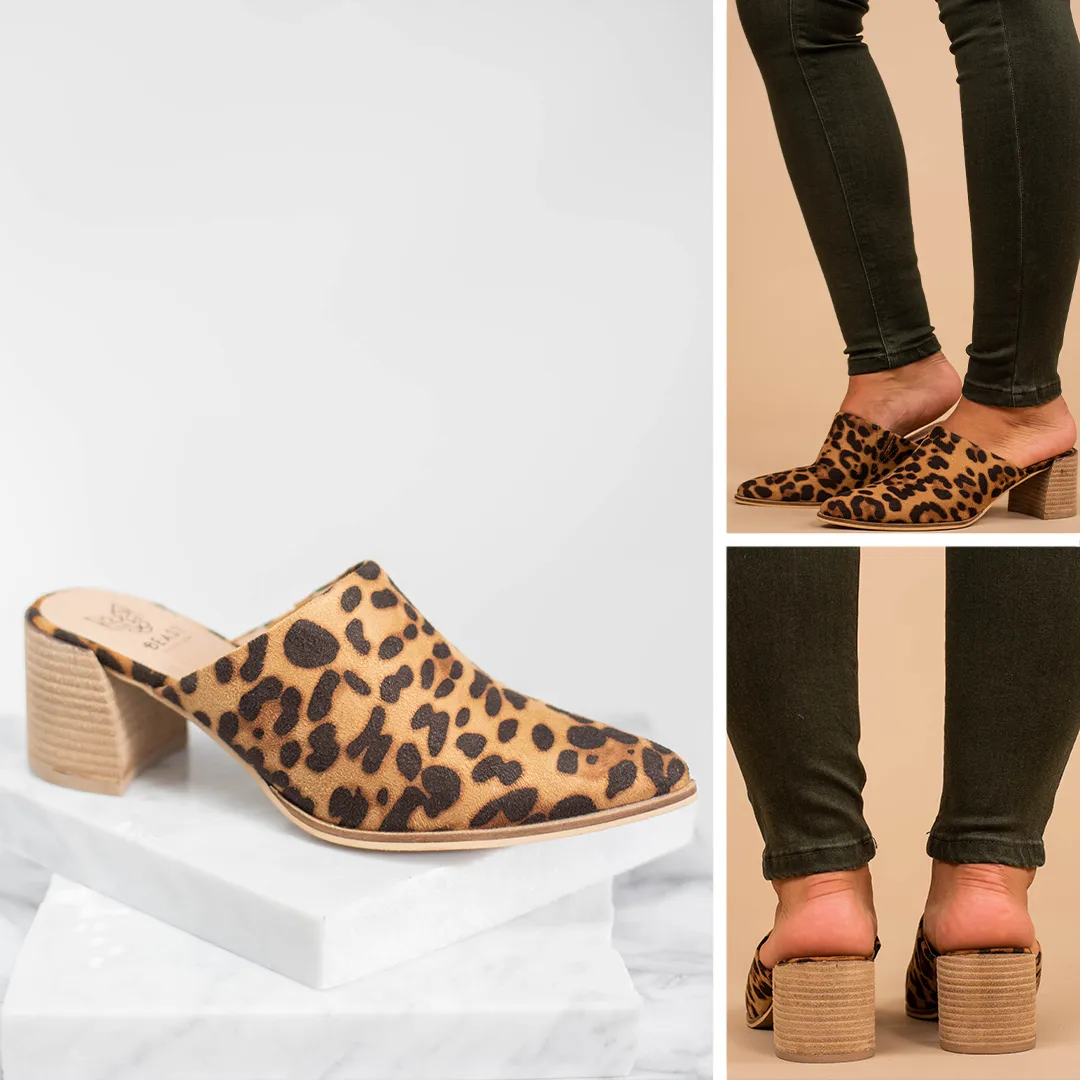 Looking Forward Brown Leopard Heeled Mules