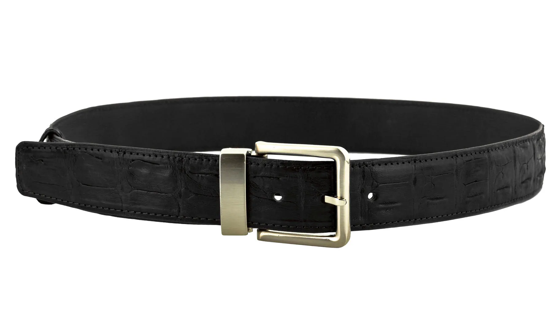 Men's Black Genuine Crocodile Skin Dress Belt Silver Buckle