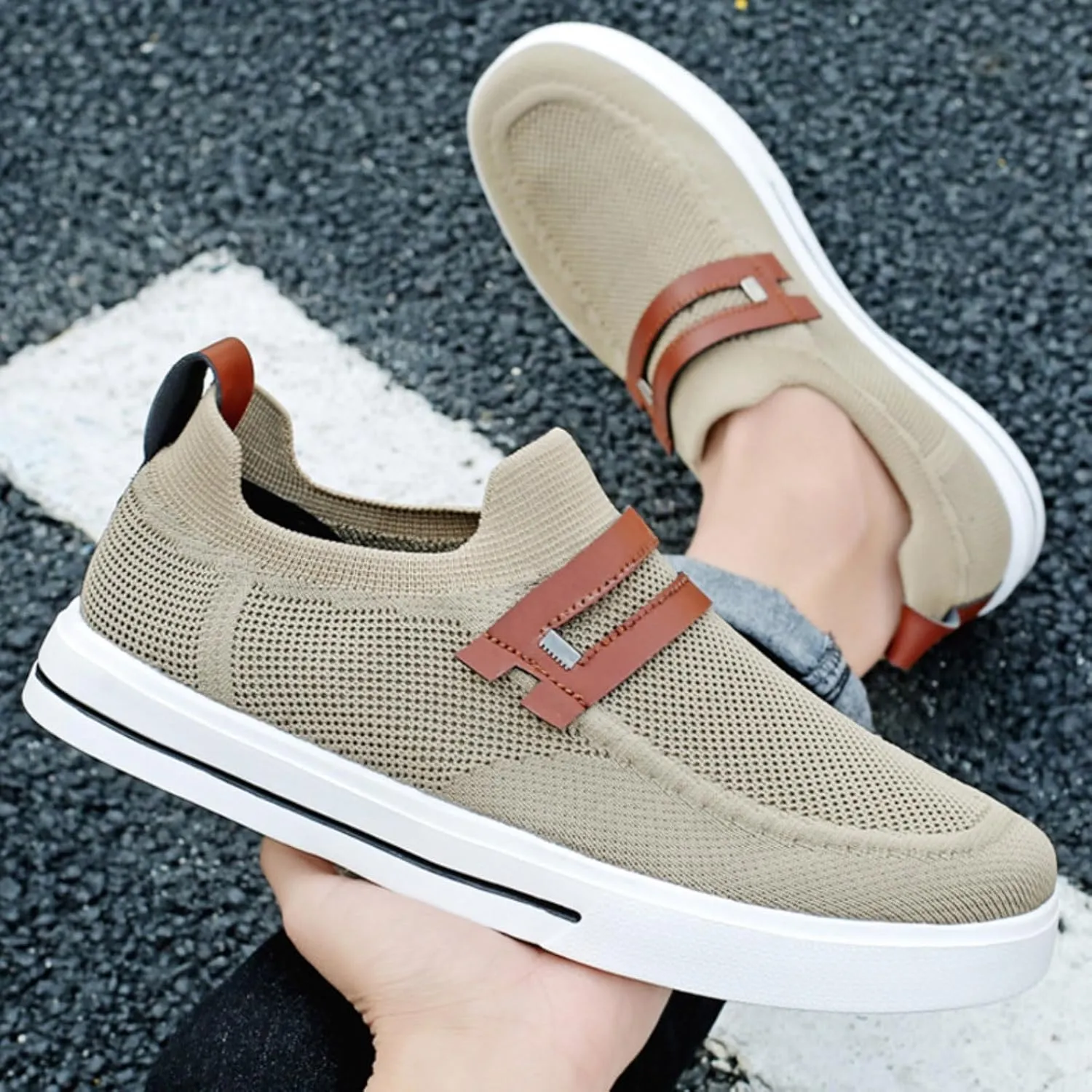 Men's Slip on Walking Shoes Comfy Knitted Memory Foam Ultra Lightweight Breathable Fashion Sneakers Non Slip Arch Support Cushioning Workout Tennis Shoes Wide Width