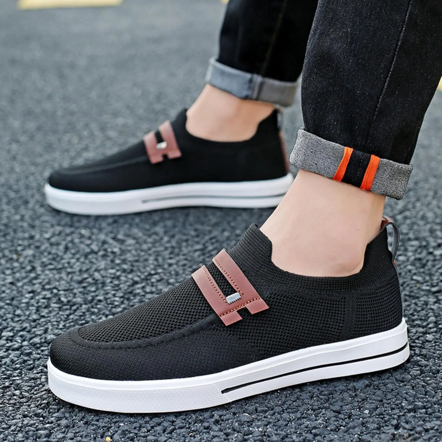 Men's Slip on Walking Shoes Comfy Knitted Memory Foam Ultra Lightweight Breathable Fashion Sneakers Non Slip Arch Support Cushioning Workout Tennis Shoes Wide Width