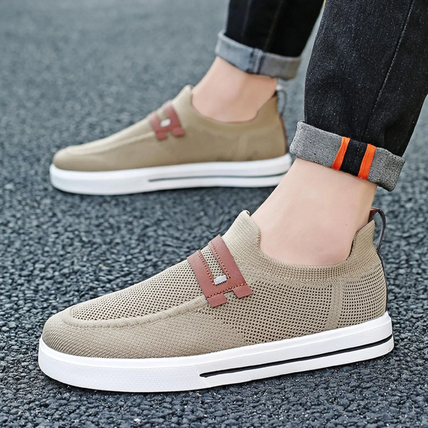 Men's Slip on Walking Shoes Comfy Knitted Memory Foam Ultra Lightweight Breathable Fashion Sneakers Non Slip Arch Support Cushioning Workout Tennis Shoes Wide Width