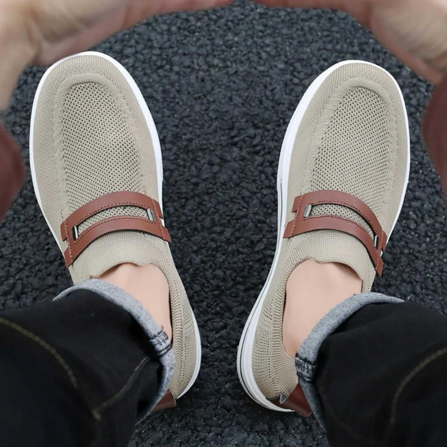 Men's Slip on Walking Shoes Comfy Knitted Memory Foam Ultra Lightweight Breathable Fashion Sneakers Non Slip Arch Support Cushioning Workout Tennis Shoes Wide Width